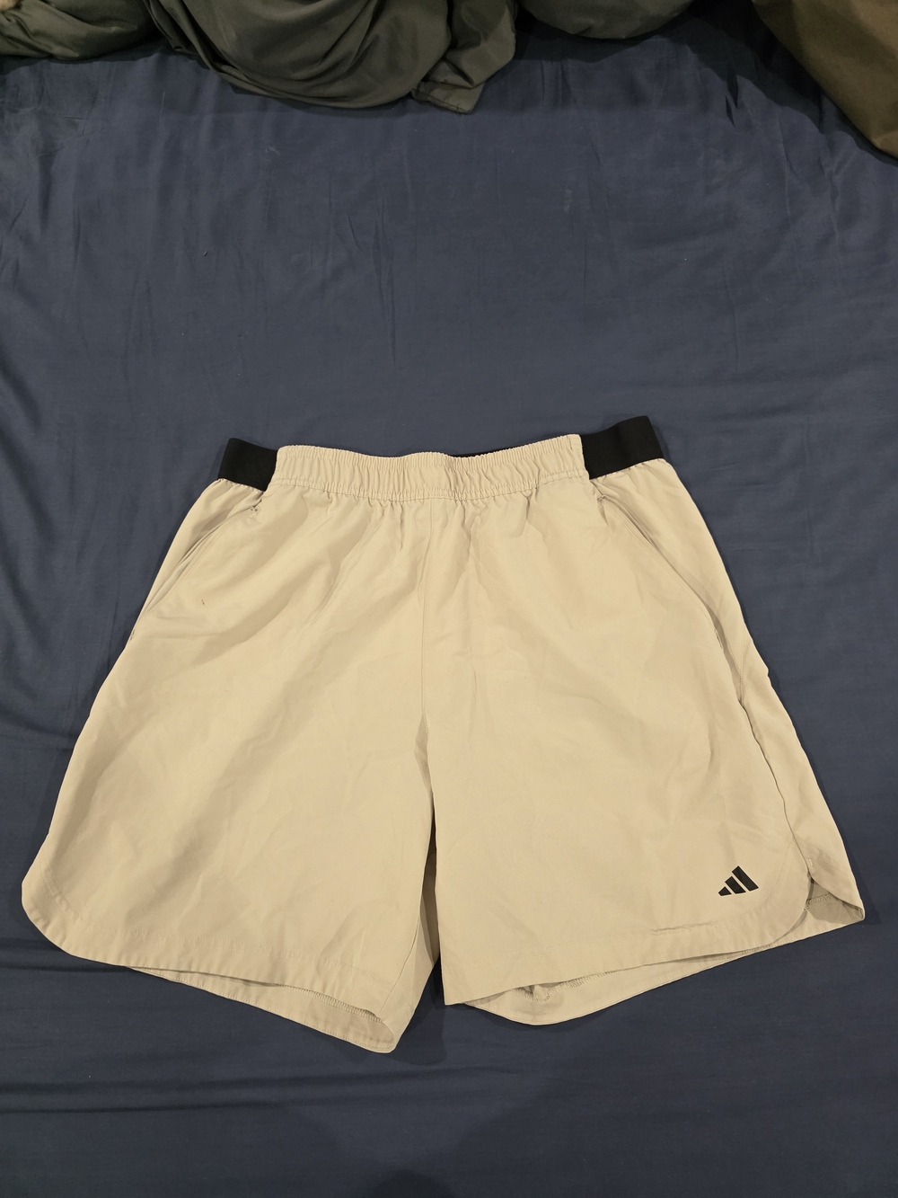adidas Men’s Beige Athletic Shorts with Black Waist Trim